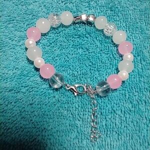 Silvertone star white pink beaded NOT stretch bracelet